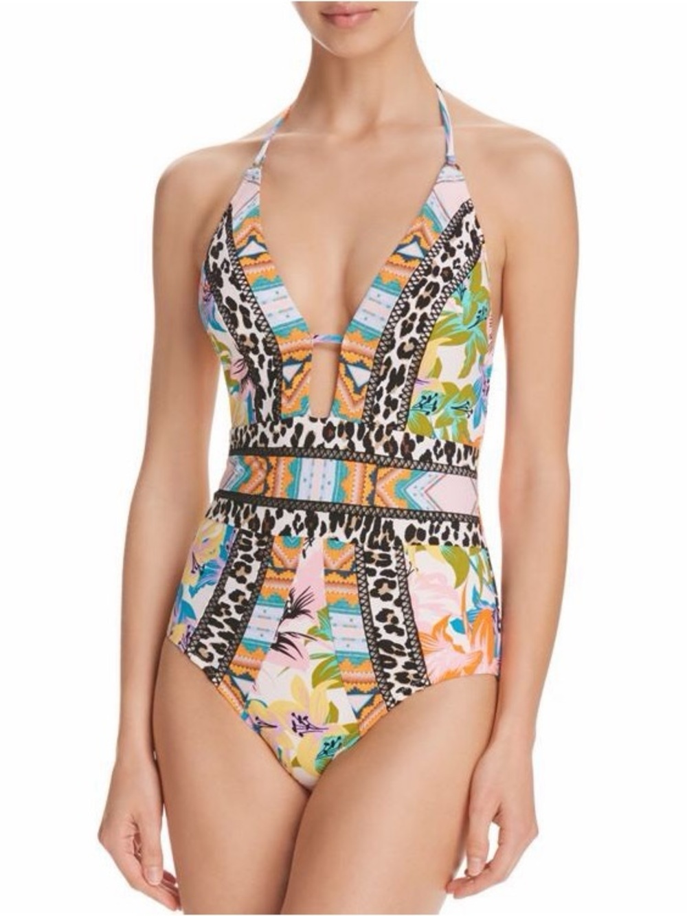 Floral & Animal Print One-Piece Swimsuit - Multicolor